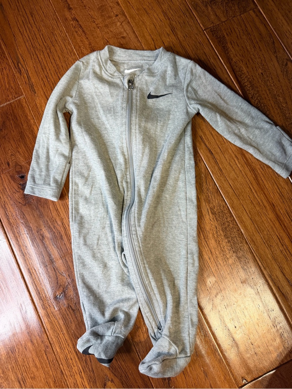 Nike Light Gray Baby Footed One-Piece Zip Pajamas